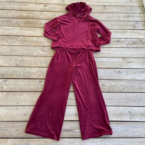 Lou & Grey Velour Wide Leg Track Suit Size Large - Picture 2 of 9